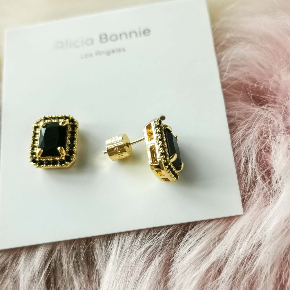 Alicia Bonnie Gold Aurora Black Crystal Stud Earrings - Picture 2 of 3